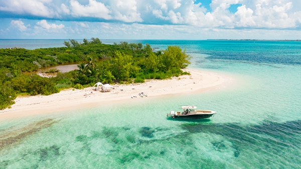 Motor Yacht Acacia tender moored in the Bahamas